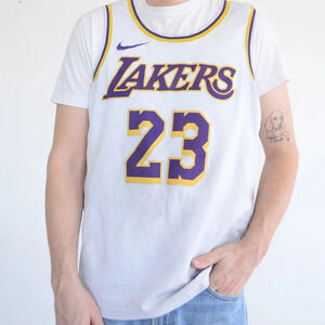 Nike NBA LA Lakers Lebron James White Purple Dri-fit A1G513968F Swingman  Jersey